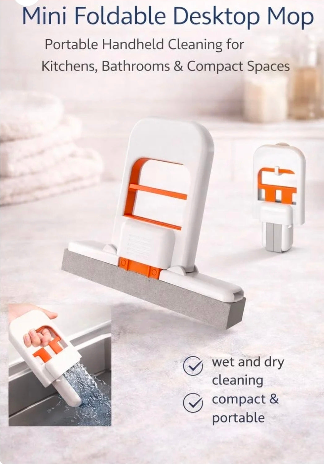 Mini Self-Squeeze Sponge Mop for Kitchen & Home
